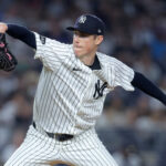 Sep 5, 2025; Bronx, New York, USA; New York Yankees relief pitcher Ryan Yarbrough (33) pitches against the Toronto Blue Jays during the seventh inning at Yankee Stadium. Mandatory Credit: Brad Penner-Imagn Images
