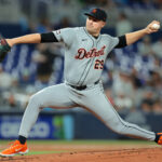 Sep 12, 2025; Miami, Florida, USA; Detroit Tigers starting pitcher Tarik Skubal (29) delivers a pitch against the Miami Marlins during the first inning at loanDepot Park. Mandatory Credit: Sam Navarro-Imagn Images