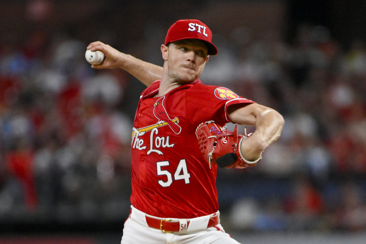 Sep 19, 2025; St. Louis, Missouri, USA; St. Louis Cardinals starting pitcher Sonny Gray (54) pitches against the Milwaukee Brewers during the first inning at Busch Stadium. Mandatory Credit: Jeff Curry-Imagn Images
