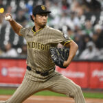 Sep 20, 2025; Chicago, Illinois, USA; San Diego Padres pitcher Yu Darvish (11) delivers during the first inning against the Chicago White Sox at Rate Field. Mandatory Credit: Matt Marton-Imagn Images