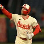 Sep 24, 2025; Anaheim, California, USA; Los Angeles Angels left fielder Taylor Ward (3) rounds the bases after hitting a solo home run in the third inning against the Kansas City Royals at Angel Stadium. Mandatory Credit: Jayne Kamin-Oncea-Imagn Images