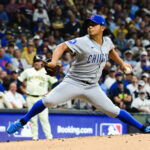 Oct 6, 2025; Milwaukee, Wisconsin, USA; Chicago Cubs pitcher Shota Imanaga (18) throws a pitch during the first inning against the Milwaukee Brewers during game two of the NLDS round for the 2025 MLB playoffs at American Family Field. Mandatory Credit: Benny Sieu-Imagn Images