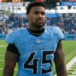 Dre’Mont Jones Oct 19, 2025; Nashville, Tennessee, USA; Tennessee Titans outside linebacker Dre Mont Jones (45) walks off the field post game against the New England Patriots at Nissan Stadium. Mandatory Credit: Steve Roberts-Imagn Images