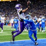 Justin Jefferson em ação pelos Vikings contra os Lions em 2025.