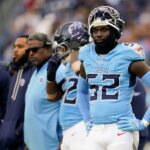 NFL Draft 2026 Tennessee Titans linebacker James Williams Sr. (52) watches his team face the Los Angeles Chargers during the third quarter at Nissan Stadium in Nashville, Tenn., Sunday, Nov. 2, 2025.