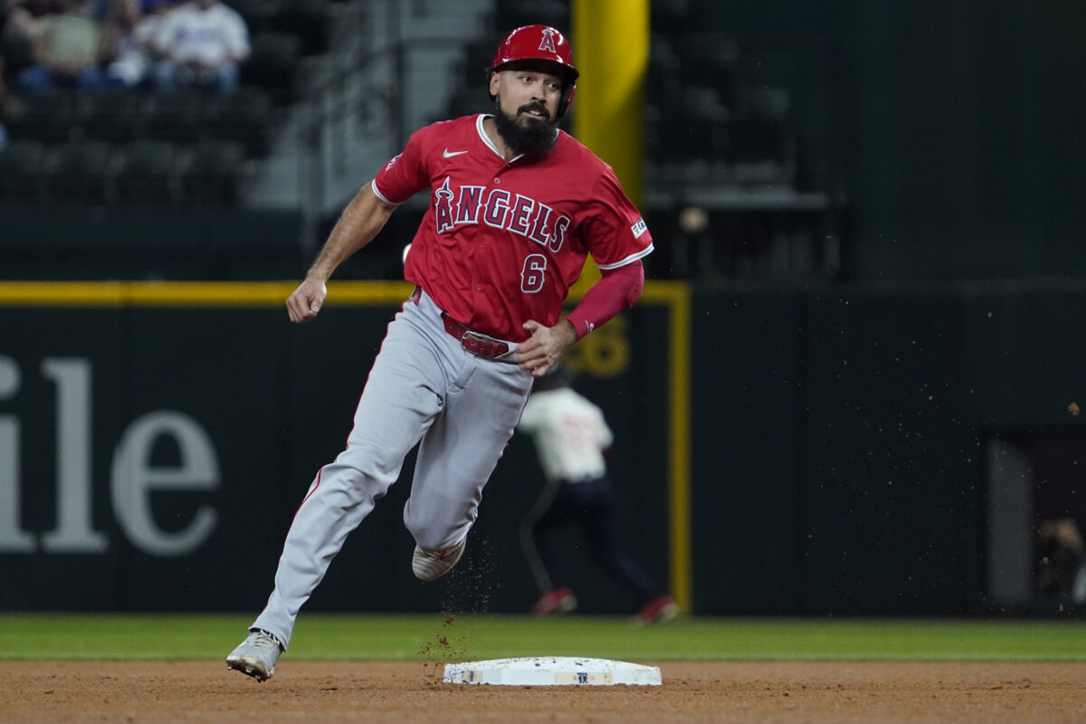 Sep 6, 2024; Arlington, Texas, USA; Los Angeles Angels third baseman Anthony Rendon (6) runs to third base during the sixth inning against the Texas Rangers at Globe Life Field.