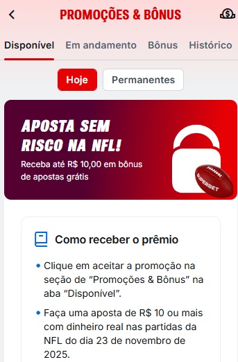 print da tela de apostas NFL na superbet pelo celular