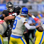 Sep 18, 2022; Inglewood, California, USA; Los Angeles Rams quarterback Matthew Stafford (9) throws a pass in the second half against the Los Angeles Rams at SoFi Stadium. Mandatory Credit: Jayne Kamin-Oncea-USA TODAY Sports