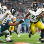 Oct 23, 2022; Miami Gardens, Florida, USA; Pittsburgh Steelers running back Najee Harris (22) runs with the football during the second quarter against the Miami Dolphins at Hard Rock Stadium. Mandatory Credit: Sam Navarro-USA TODAY Sports