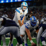 Cowboys Lions Oct 13, 2024; Arlington, Texas, USA; Detroit Lions quarterback Jared Goff (16) lines up under center during the third quarter against the Dallas Cowboys at AT&T Stadium. Mandatory Credit: Andrew Dieb-Imagn Images