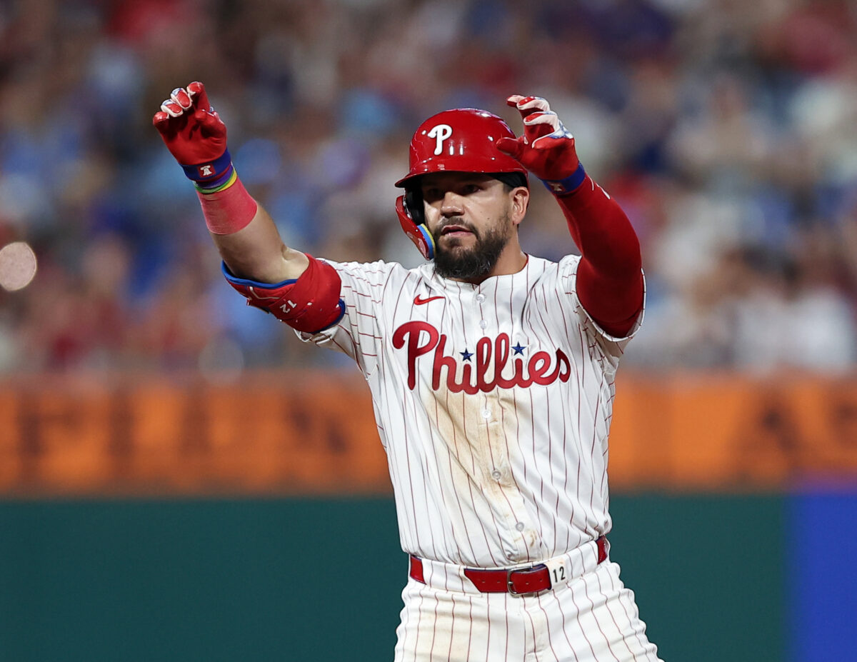Estados Unidos WBC 2026 Aug 3, 2025; Philadelphia, Pennsylvania, USA; Philadelphia Phillies outfielder Kyle Schwarber (12) reacts after hitting a double against the Detroit Tigers during the sixth inning at Citizens Bank Park. Mandatory Credit: Bill Streicher-Imagn Images