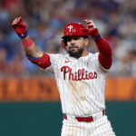 Estados Unidos WBC 2026 Aug 3, 2025; Philadelphia, Pennsylvania, USA; Philadelphia Phillies outfielder Kyle Schwarber (12) reacts after hitting a double against the Detroit Tigers during the sixth inning at Citizens Bank Park. Mandatory Credit: Bill Streicher-Imagn Images