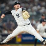 New York Yankees pitcher Mark Leiter Jr. (56) pitches the ball in a game against the Minnesota Twins at Yankee Stadium, Aug 13, 2025, Bronx, New York, USA. Yannick Peterhans/NorthJersey.com
