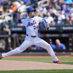 Aug 31, 2025; New York City, New York, USA; New York Mets pitcher Kodai Senga (34) delivers a pitch against the Miami Marlins during the second inning at Citi Field. Mandatory Credit: Gregory Fisher-Imagn Images