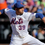 Sep 18, 2025; New York City, New York, USA; New York Mets relief pitcher Edwin Diaz (39) pitches against the San Diego Padres during the ninth inning at Citi Field. Mandatory Credit: Brad Penner-Imagn Images