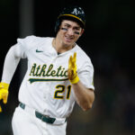 Sep 26, 2025; West Sacramento, California, USA; Athletics left fielder Tyler Soderstrom (21) scores a run during the fifth inning against the Kansas City Royals at Sutter Health Park. Mandatory Credit: Sergio Estrada-Imagn Images