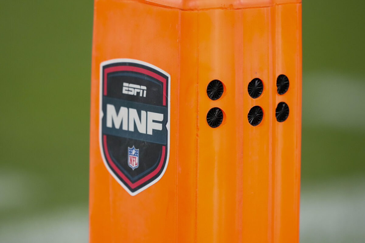 MNF Playbook Nov 10, 2025; Green Bay, Wisconsin, USA; General view of an ESPN Monday Night Football logo during the game between the Philadelphia Eagles and Green Bay Packers at Lambeau Field. Mandatory Credit: Jeff Hanisch-Imagn Images