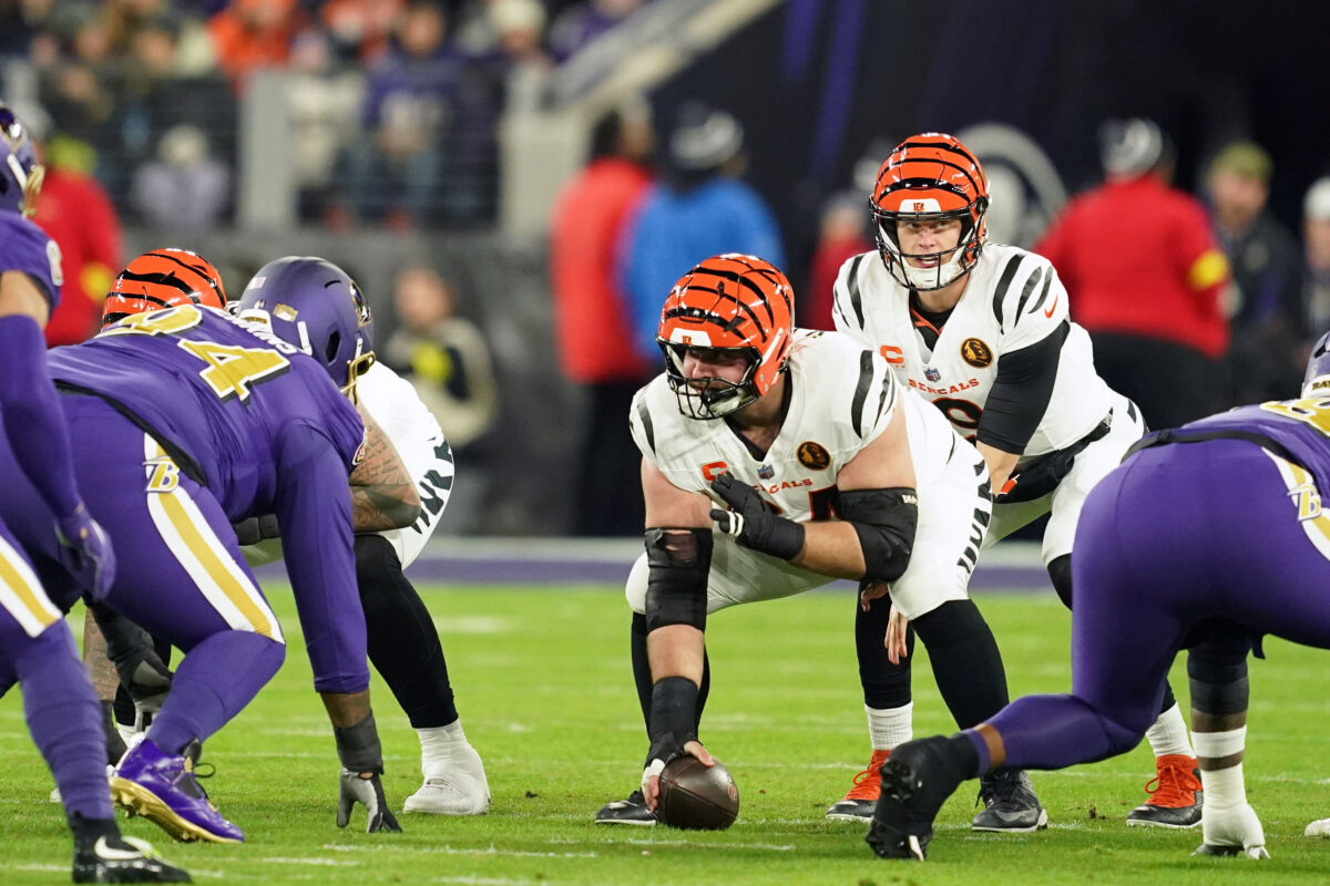 Nov 27, 2025; Baltimore, Maryland, USA; Cincinnati Bengals quarterback Joe Burrow (9) takes a snap against the Baltimore Ravens during the first half at M&T Bank Stadium. Mandatory Credit: Mitch Stringer-Imagn Images