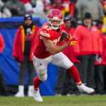 Pro Bowl Dec 14, 2025; Kansas City, Missouri, USA; Kansas City Chiefs tight end Travis Kelce (87) runs with the ball during the second half against the Los Angeles Chargers at GEHA Field at Arrowhead Stadium. Mandatory Credit: Jay Biggerstaff-Imagn Images