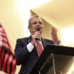 Presidente do Flamengo, Luiz Eduardo Baptista na posse como presidente do clube carioca