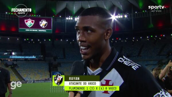 Rayan dando entrevista após a classificação do Vasco sobre o Fluminense na Copa do Brasil - Maracanã, 14/12/2025