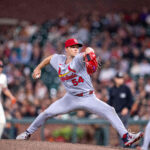 Sep 24, 2025; San Francisco, California, USA; St. Louis Cardinals starting pitcher Sonny Gray (54) strikes out San Francisco Giants first baseman Bryce Eldridge (not pictured) for his two hundredth strike out for the season during the fifth inning at Oracle Park.