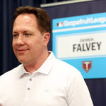Feb 15, 2024; Tampa, FL, USA; Minnesota Twins president of baseball operations Derek Falvey talks with media at George M. Steinbrenner Field. Mandatory Credit: Kim Klement Neitzel-USA TODAY Sports