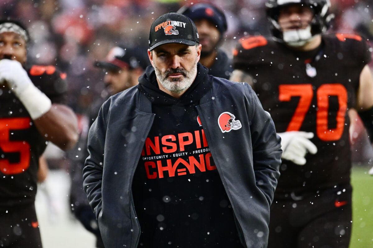 Dec 7, 2025; Cleveland, Ohio, USA; Cleveland Browns head coach Kevin Stefanski walks off the field at halftime of the game against the Tennessee Titans at Huntington Bank Field. Mandatory Credit: Ken Blaze-Imagn Images