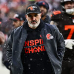 Dec 7, 2025; Cleveland, Ohio, USA; Cleveland Browns head coach Kevin Stefanski walks off the field at halftime of the game against the Tennessee Titans at Huntington Bank Field. Mandatory Credit: Ken Blaze-Imagn Images