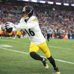 Dec 28, 2025; Cleveland, Ohio, USA; Pittsburgh Steelers wide receiver Adam Thielen (16) runs with the ball after a catch in the fourth quarter against the Cleveland Browns at Huntington Bank Field. Mandatory Credit: Scott Galvin-Imagn Images