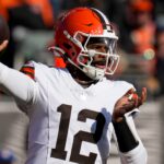 Cleveland Browns quarterback Shedeur Sanders (12) throws a pass in the first quarter of the NFL Week 18 game between the Cincinnati Bengals and the Cleveland Browns at Paycor Stadium in Downtown Cincinnati on Sunday, Jan. 4, 2026.