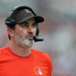 Cleveland Browns coach Kevin Stefanski walks the sideline during a game against the Green Bay Packers on Sept. 21, 2025, in Cleveland.