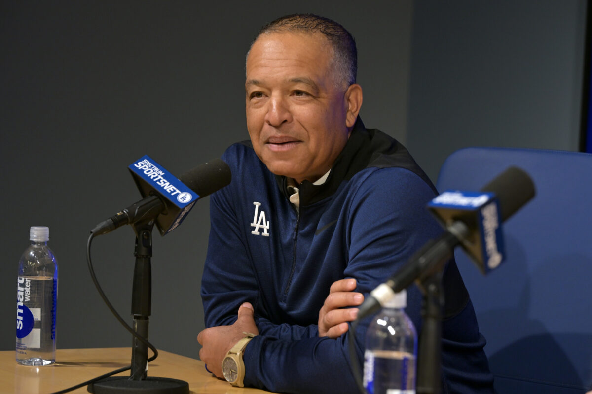 Jan 21, 2026; Los Angeles, CA, USA; Los Angeles Dodgers manager Dave Roberts (30) answers questions during a news conference at Dodger Stadium. Mandatory Credit: Jayne Kamin-Oncea-Imagn Images