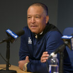 Jan 21, 2026; Los Angeles, CA, USA; Los Angeles Dodgers manager Dave Roberts (30) answers questions during a news conference at Dodger Stadium. Mandatory Credit: Jayne Kamin-Oncea-Imagn Images