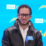 January 27, 2026; El Segundo, California, USA; Los Angeles Chargers offensive coordinator Mike McDaniel speaks at introductory press conference at The Bolt. Mandatory Credit: Kirby Lee-Imagn Images