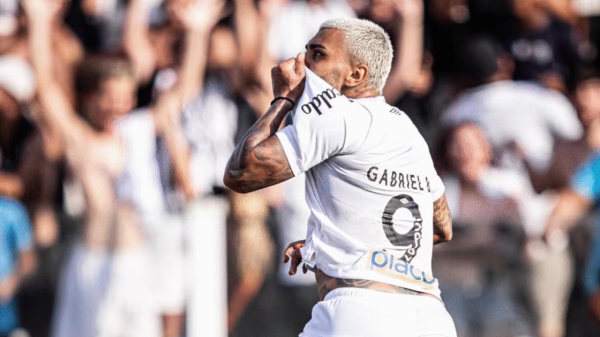 Gabigol comerando seu primeiro gol na volta ao Santos - jogo contra o Novorizontino, Vila Belmiro, 10/01/2026
