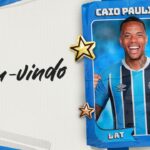 Pôster de divulgação do Grêmio para a contratação do lateral-esquerdo Caio Paulista