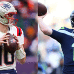 Super Bowl LX Montagem Drake Maye Sam Darnold