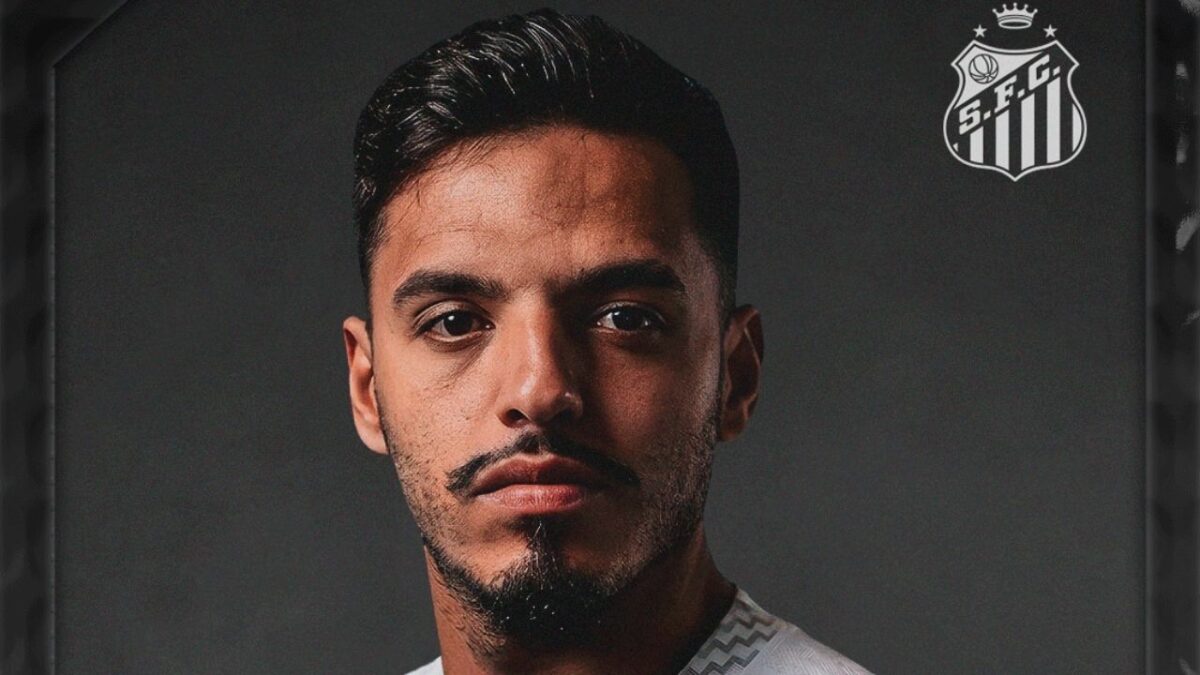 Pôster de divulgação do anúncio oficial da contratação do volante Gabriel Menino pelo Santos