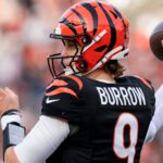 Jan 4, 2026; Cincinnati, Ohio, USA; Cincinnati Bengals quarterback Joe Burrow (9) throws a pass in the fourth quarter the Cleveland Brownsat Paycor Stadium. Mandatory Credit: Sam Greene-USA TODAY Network via Imagn Images