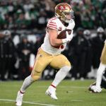 Jan 11, 2026; Philadelphia, PA, USA; San Francisco 49ers running back Christian McCaffrey (23) carries the ball against the Philadelphia Eagles during the first quarter in an NFC Wild Card Round game at Lincoln Financial Field. Mandatory Credit: Eric Hartline-Imagn Images