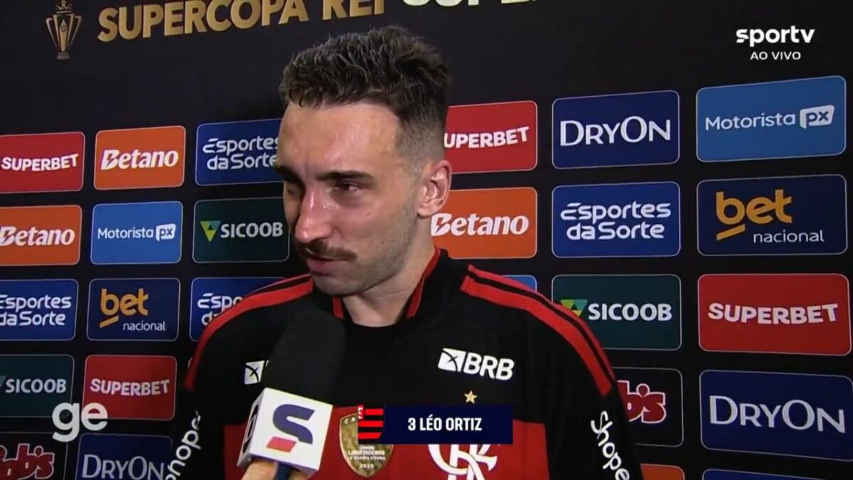 Léo Ortiz falando com a imprensa após Flamengo 0 x 2 Corinthians - Supercopa do Brasil, Estádio Mané Garrincha (01/02/2026)