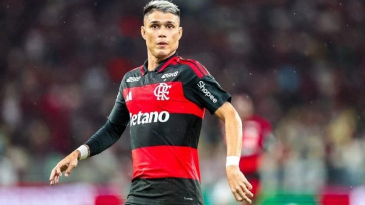 Atacante Luiz Araújo em campo pelo Flamengo
