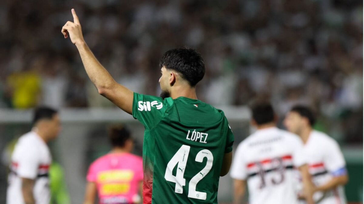 Flaco López comemorando seu gol em Palmeiras 2 x 1 São Paulo - Arena Barueri, jogo único pela semifinal do Campeonato Paulista 2026 (01/03/2026)